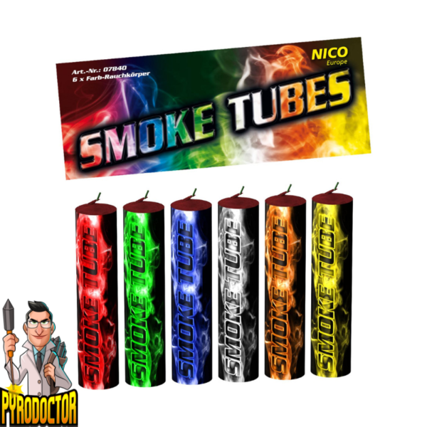 Smoke Tubes Rauchfackeln Bunt Mix - 6er Pack in allen Farben von NICO - Pyrodoctor Feuerwerk Abholshop