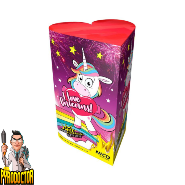 I love Unicorns Fontänenbatterie mit 25 Schuss + Farbenfrohe Einhorn Effekte von NICO - Pyrodoctor Feuerwerk Online Shop
