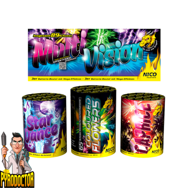 Multivision 3er Feuerwerk Batterie Beutel mit 89 Schuss + 110 Mega Effekte von NICO - Pyrodoctor Feuerwerk Online Shop